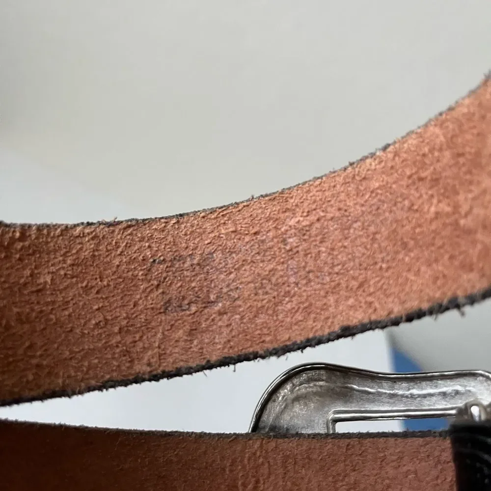 Western Embossed Tooled Leather Metal Detail Handmade Belt Black and Silver